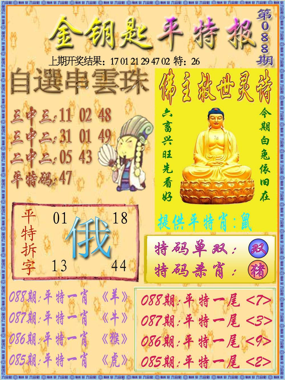 088期金钥匙平特报[图]